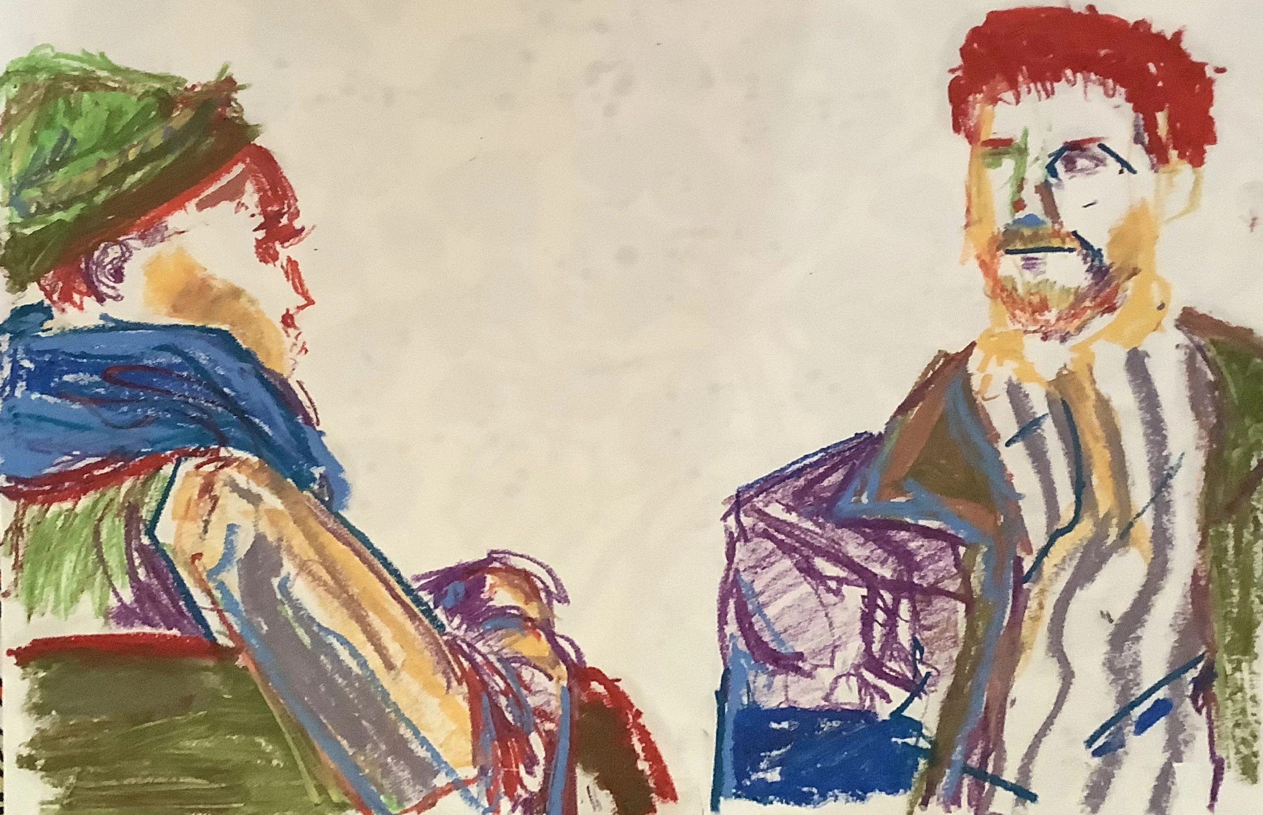 live model drawing; oil pastels