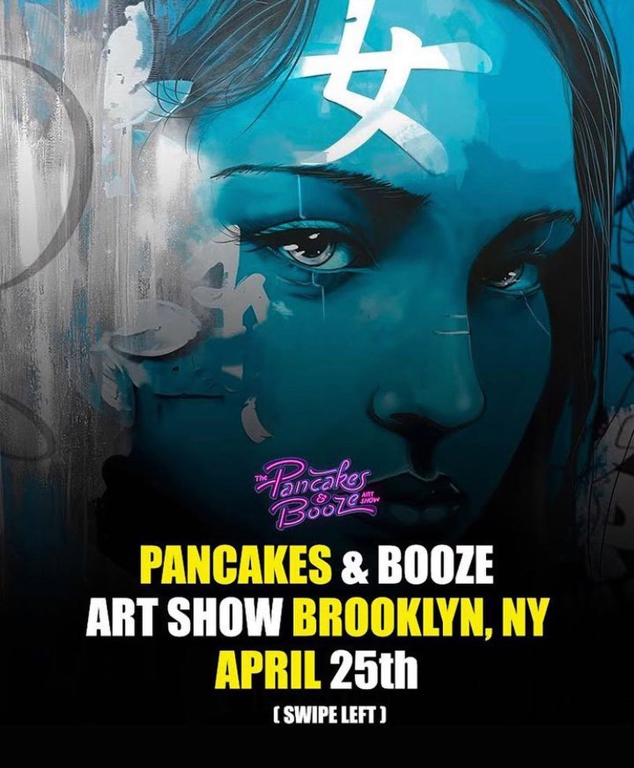 It&rsquo;s been a tough week, but I&rsquo;m excited to be part of this one night artshow!
What a concept! Pancakes and booze and art!
I&rsquo;ll have few pieces on the wall and will have some drawings and prints available.
Plus I repurposed some old 
