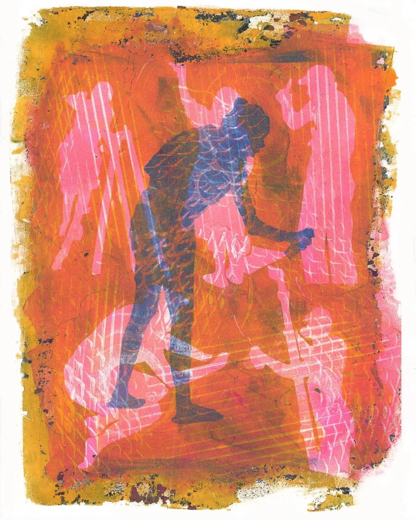 Artists in Action!
Gelliplate mono prints using stencils of my pics of artists in action. 11x14&rdquo; and 9x12&rdquo; on Bristol. 
@subtexture #artistsinaction #muralartist #gelliplate #monoprint #texture #artforsaleoninstagram #brooklynartist