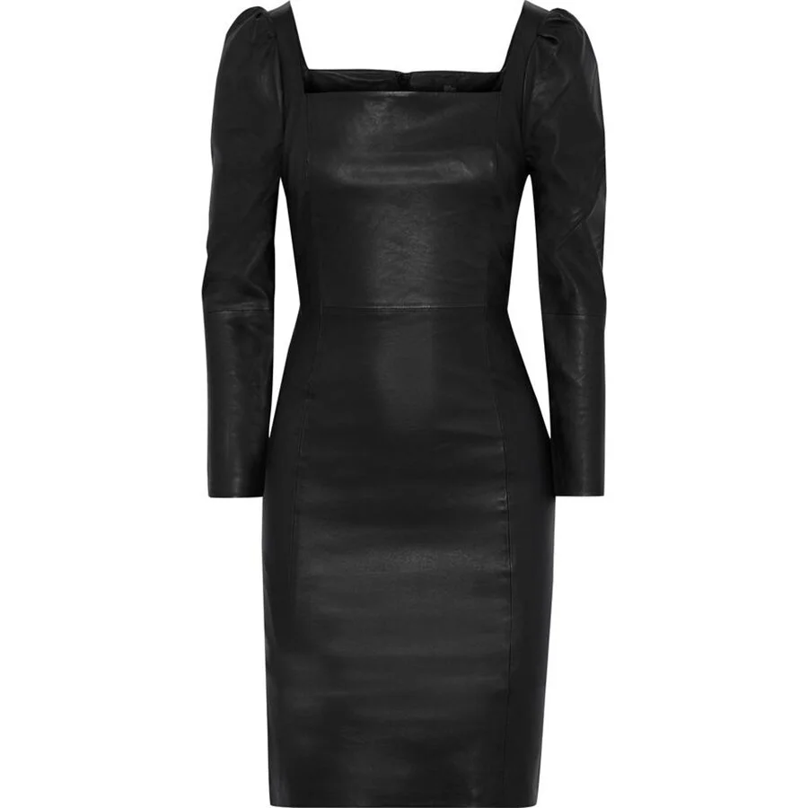 short leather mini dress Faux Leather Mini Dress with Puff Sleeves Black / L main image 0