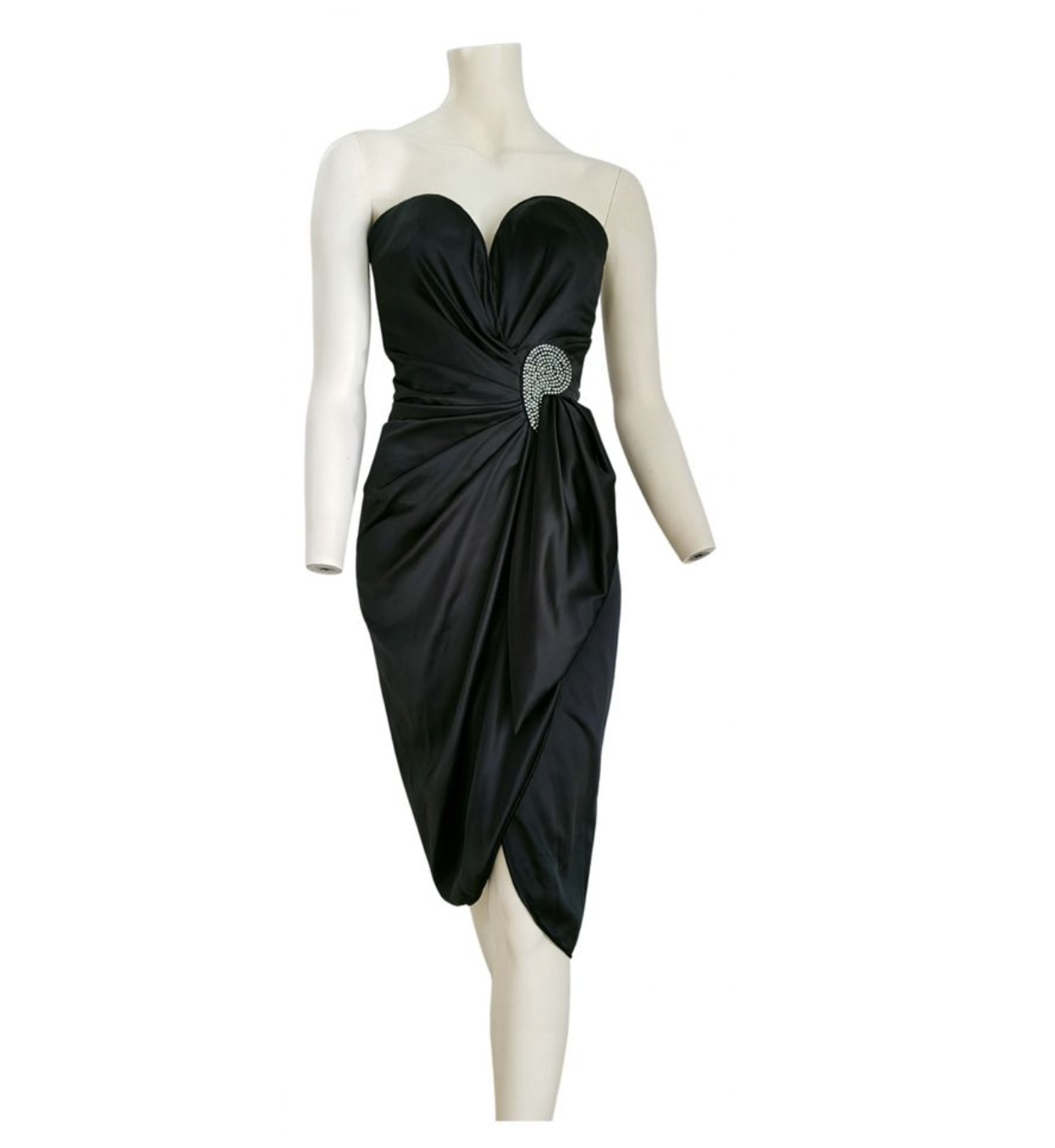 VALENTINO HAUTE COUTURE, DROP DIAMONDS ON THE FRONT, ANTHRACITE SILK SATIN EVENING DRESS  - £2,699.60