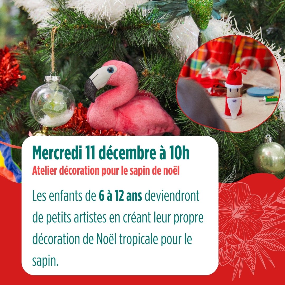 🎄 𝐀𝐭𝐞𝐥𝐢𝐞𝐫 𝐝𝐞́𝐜𝐨𝐫𝐚𝐭𝐢𝐨𝐧 𝐩𝐨𝐮𝐫 𝐥𝐞 𝐬𝐚𝐩𝐢𝐧 𝐝𝐞 𝐍𝐨𝐞̈𝐥! 🎄
📅 Mittwoch, 11. Dezember um 10 Uhr

Kinder werden zu echten Künstlern, indem sie ihre eigene tropische Weihnachtsdekoration herstellen.