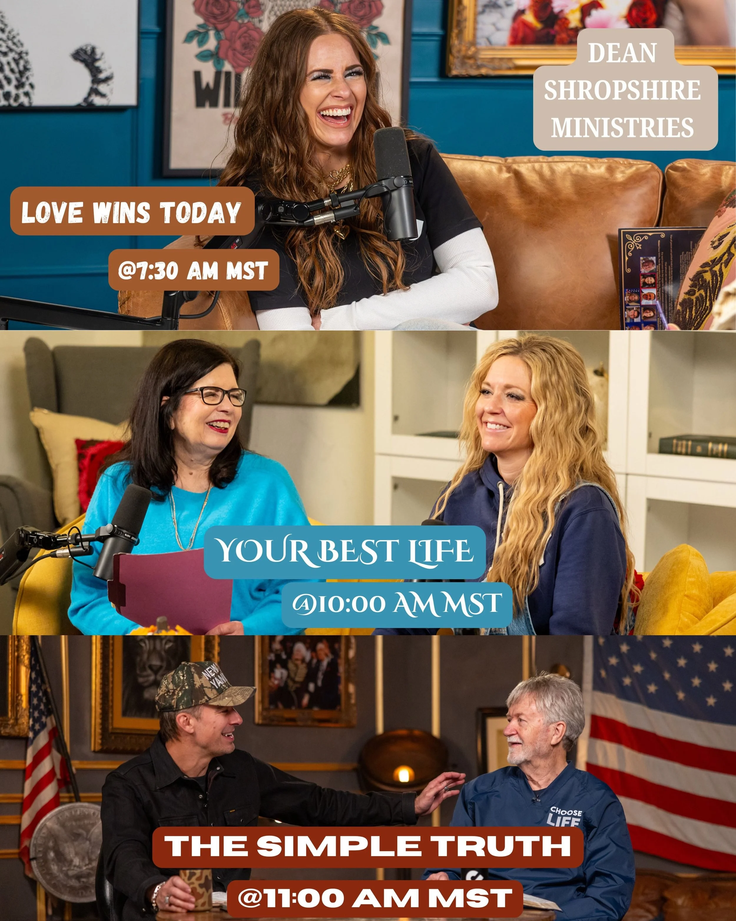Join us LIVE all week long ❕❕ 

- Love Wins Today @7:30 AM MST ❤️

- Your Best Life @10:00 AM MST ✨

- The Simple Truth @11:00 AM MST 💪