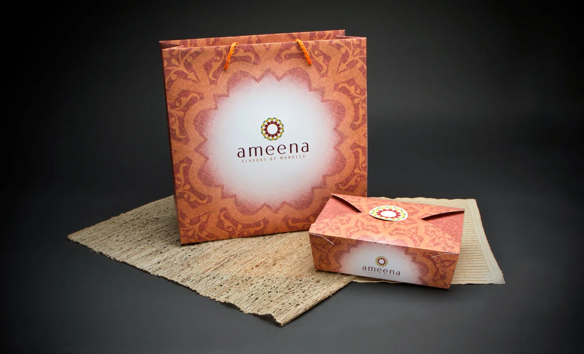 Shopping bag and take out box design.