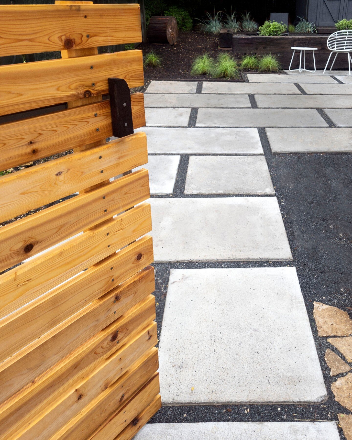 reduce reuse recycle repurpose.
this project repurposed as many on-site elements as possible, and the results are so satisfying.
.
.
- cedar lumber looks great at the entry gate ; oversized concrete pavers work to define the walk (photo1);
- the #the