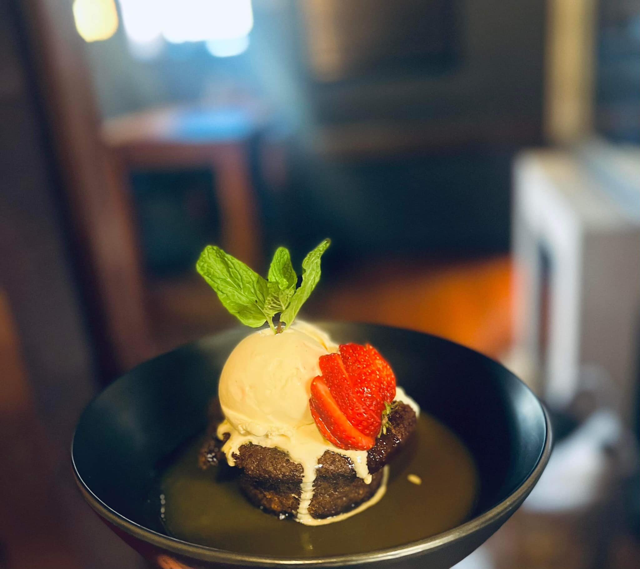 Our famous house made warm sticky toffee puddings with butterscotch sauce, vanilla bean ice cream and fresh strawberries are back for winter!