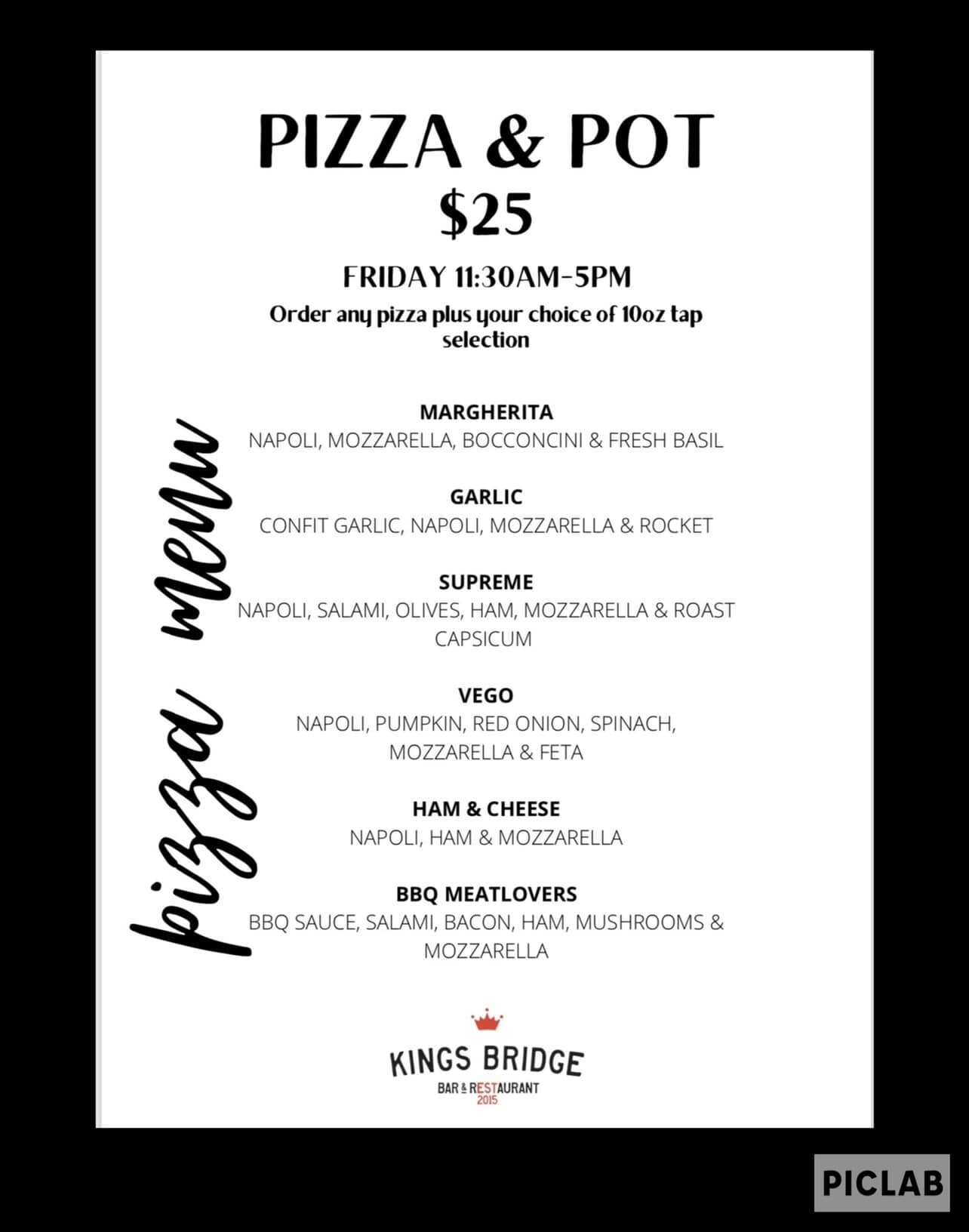 👑 NEW 👑

Pizza &amp; Pot Fridays!

Why not try our new house made pizzas &amp; enjoy with a nice cold beverage at the same time! 🍻

Don&rsquo;t forget about our live music Friday night starting from 5pm with the talented Tori Rattray 🎶