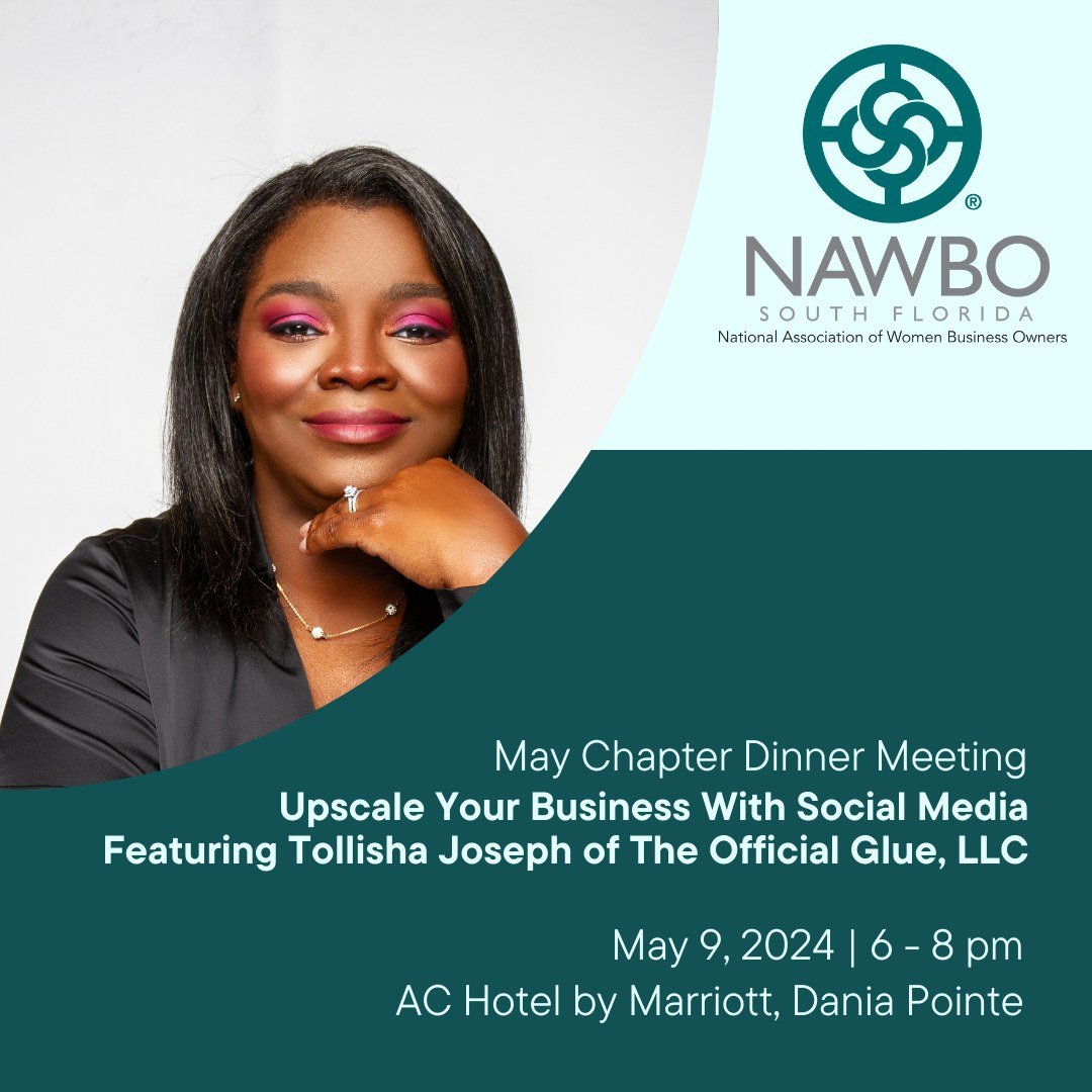 We are thrilled to welcome Tollisha Joseph, Founder and CEO of The Official Glue (@the_official_glue) to our Chapter Dinner Meeting on Thursday May 9, 2024 at 6:00 pm at the AC Hotel by Marriott (@achotelfortlauderdale), Dania Pointe!

Tollisha is an