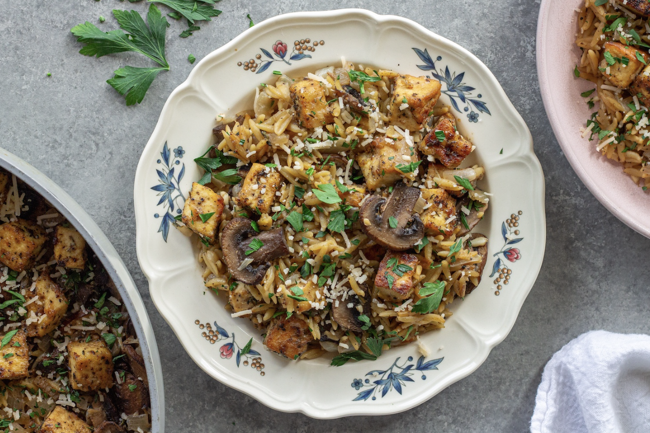 One-Pan Tofu Marsala Orzo by Eat Figs Not Pigs