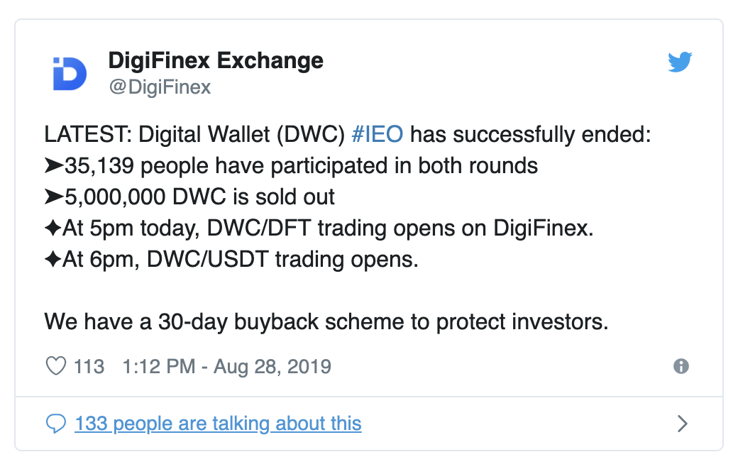 Twitter Post from Digifinex last August 28, 2019 ( https://twitter.com/DigiFinex/status/1166579295415930880 )