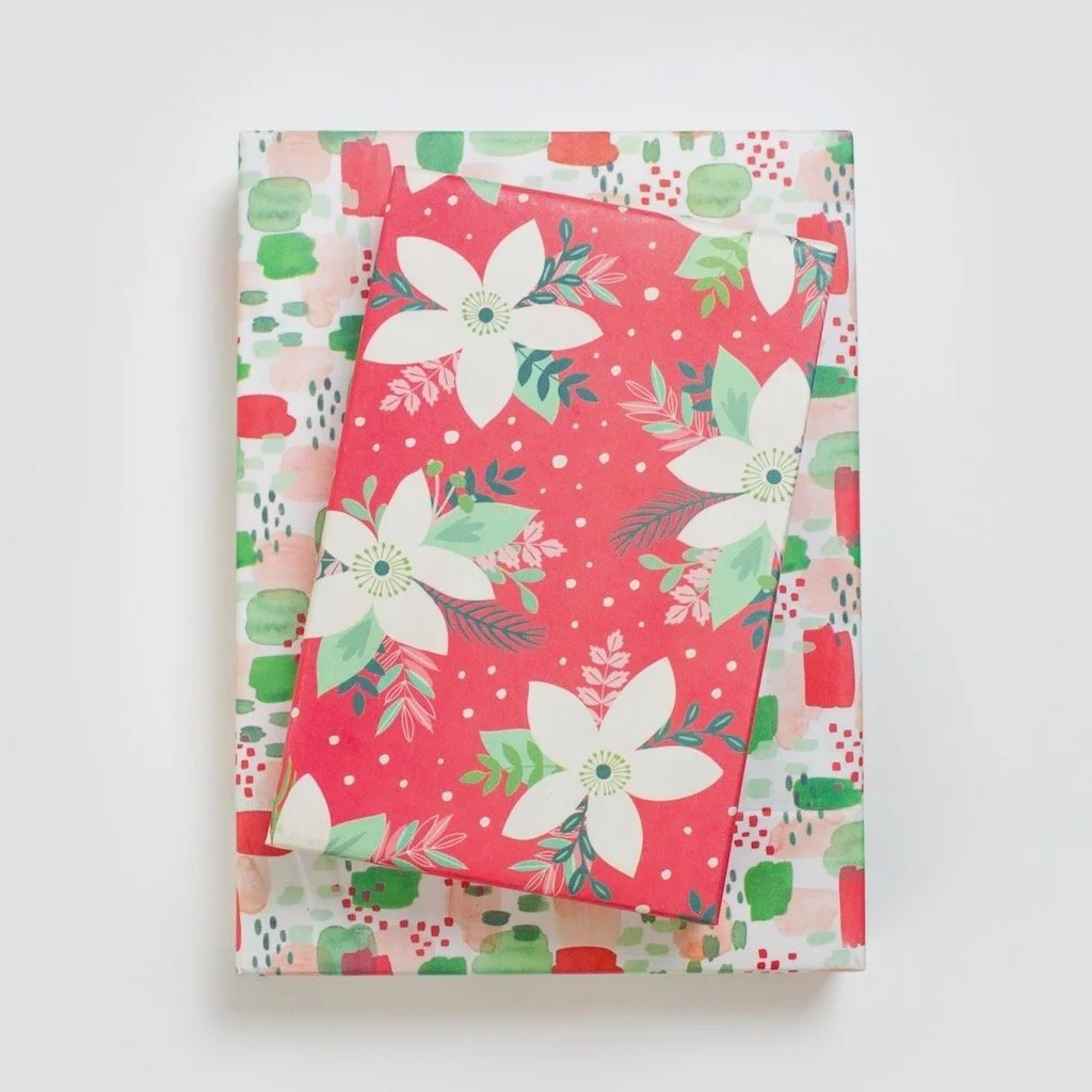 Poinsettia/Painterly Recycled Gift Wrap