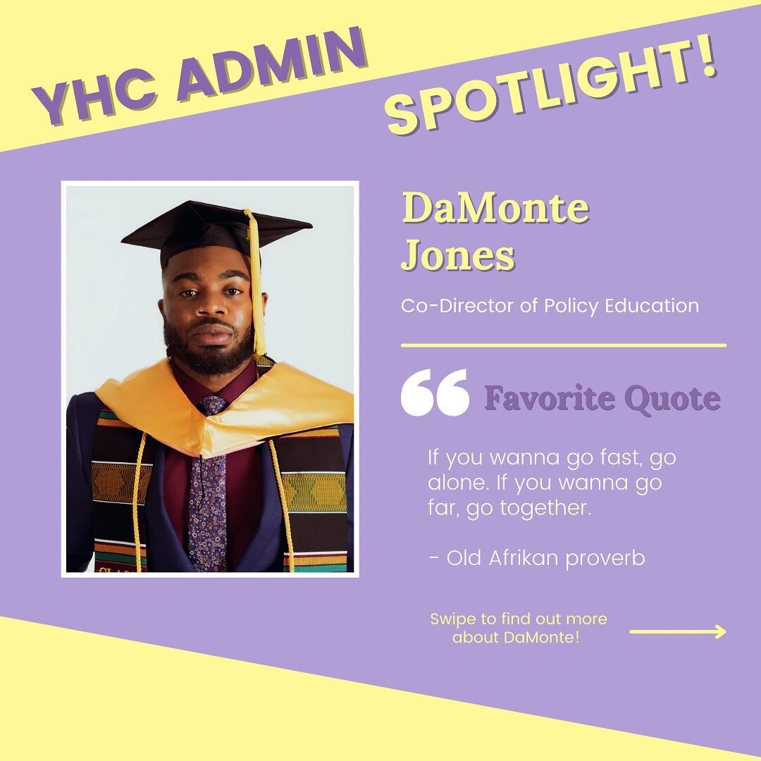 It&rsquo;s time for another #YHCMemberMonday 💛✨ Our latest admin spotlight post is for our co-director of policy education @cinemaxxjones

Swipe to learn more about how he practices self-care &amp; why he believes in water supremacy!
.
#YHC #YellowH