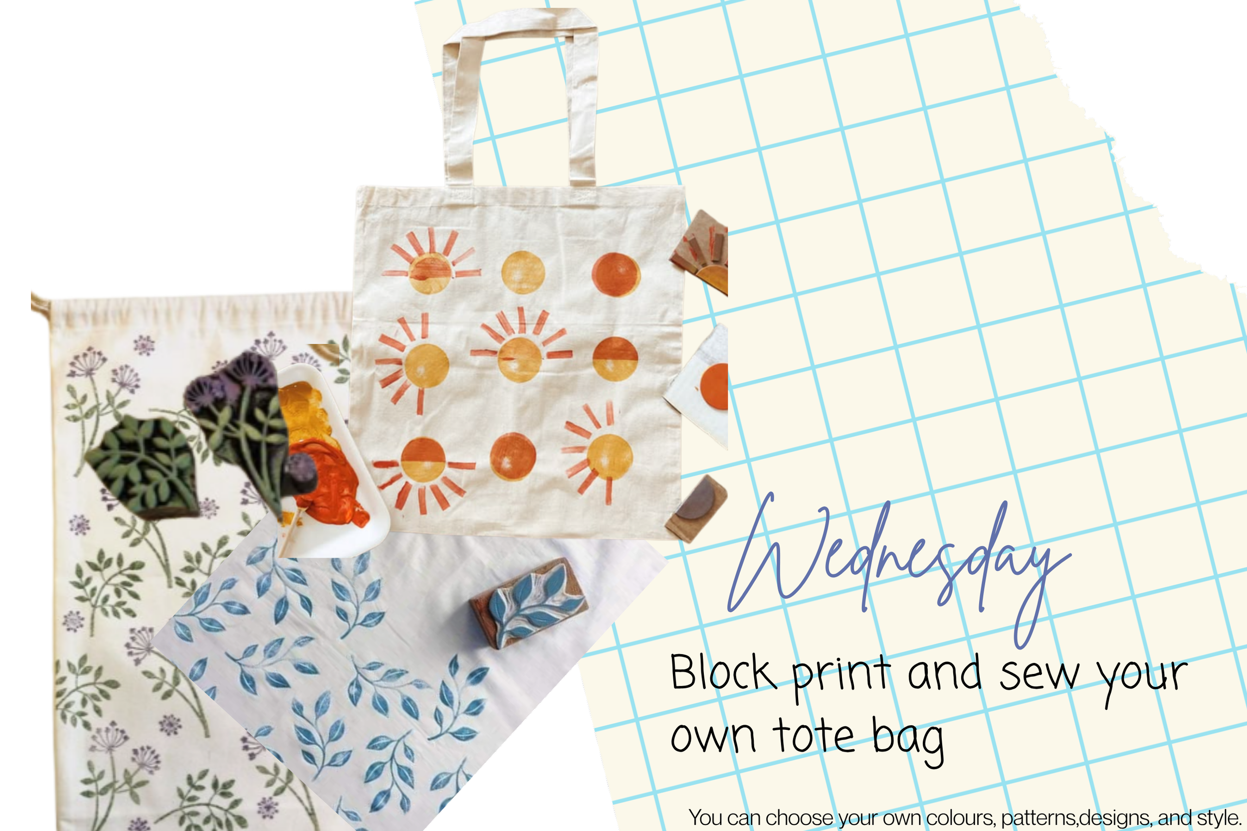 Summer holiday workshop - Wednesday 26th August - Block printed tote bag