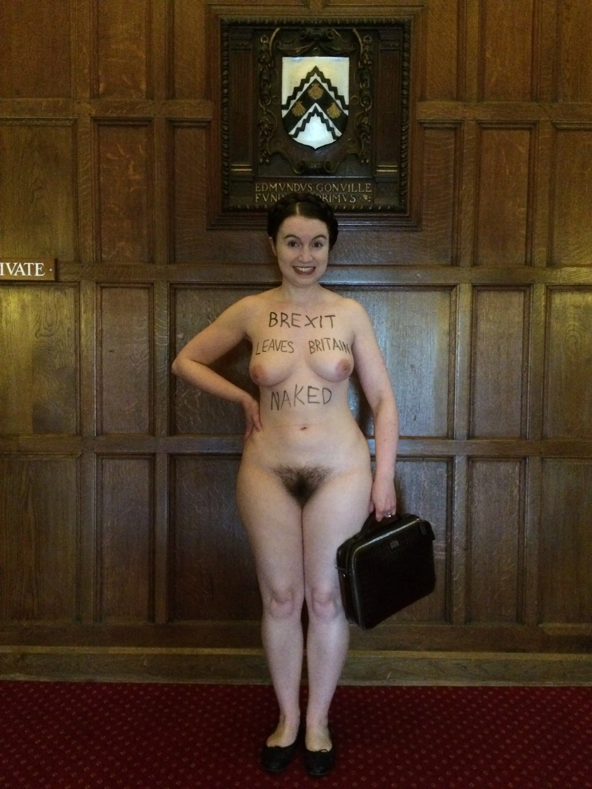Victoria Bateman's naked Brexit protest in Cambridge (2016)