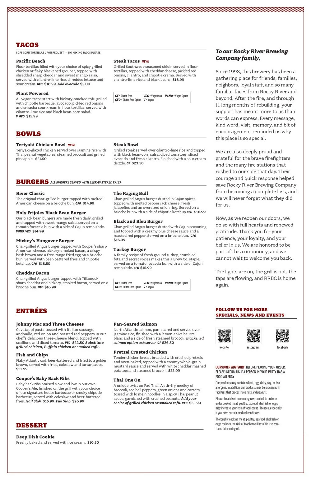 Rocky River Brewing Company menu - page 2