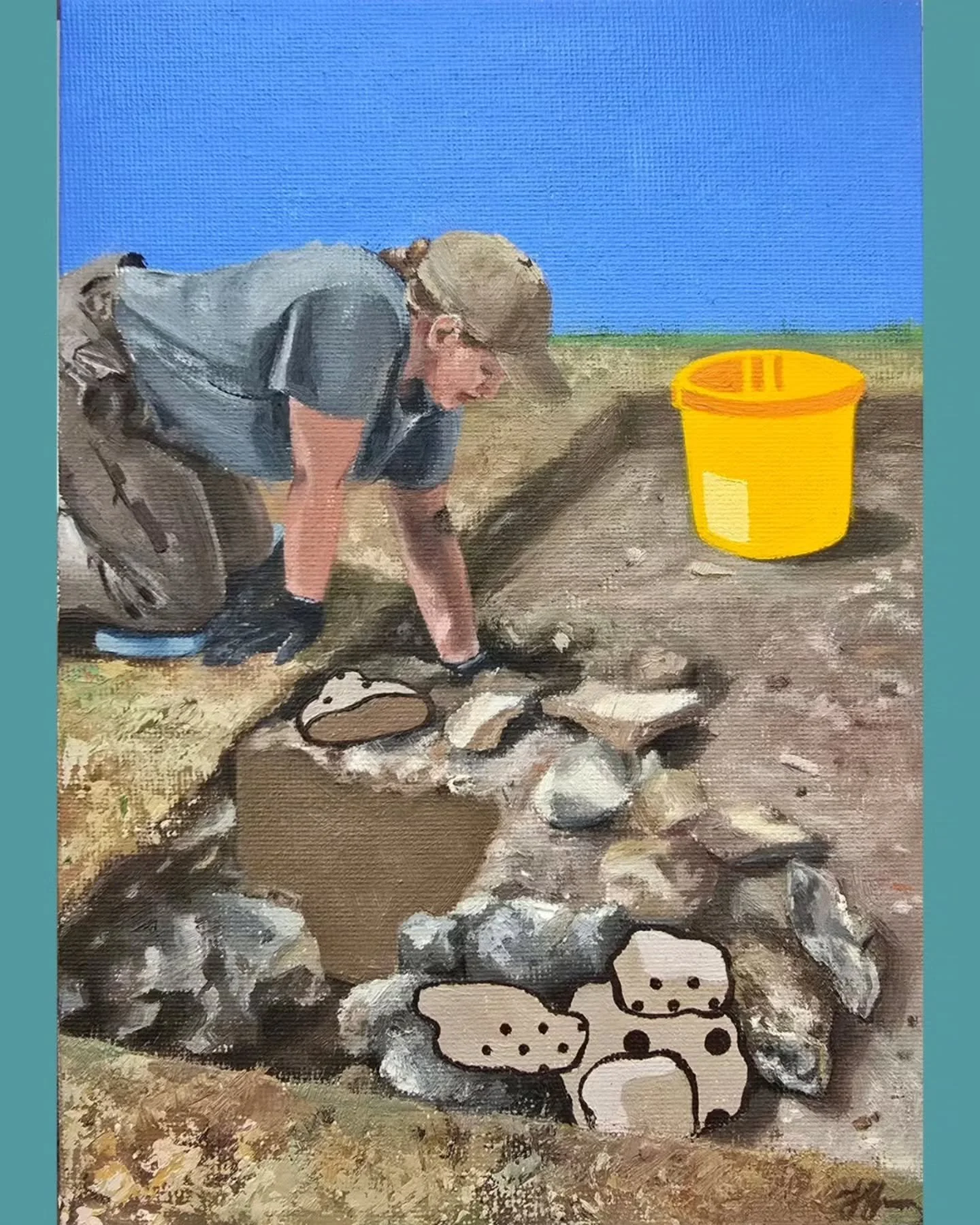 &quot;Dig at Bevendean Farm Green&quot; - 15 x 21 cm (A5 size) oil on canvas board. 

Thanks to my wonderful model and pro digger @katystoddard, digging with @brightonhovearch and @brightonyac
at Bevendean Farm Green a month or so back.

I will be en