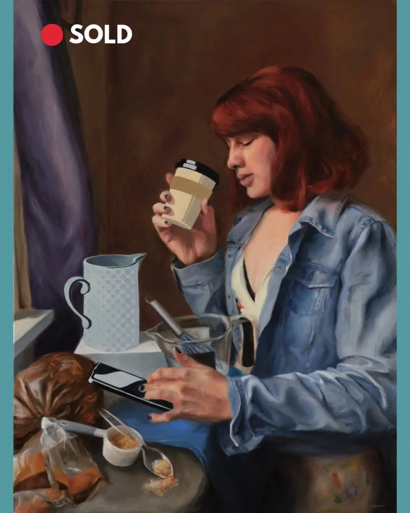 I am happy to announce that 404: Golden Age Not Found found a home earlier this year. This post is a little delayed as it left the studio the same week that we lost Pa, and I was swept up in the maelstrom of that. 

I'm thinking of this painting toda