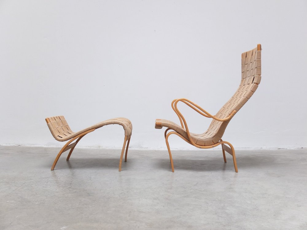 Early 'Pernilla' Lounge Chair with Ottoman by Bruno Mathsson for