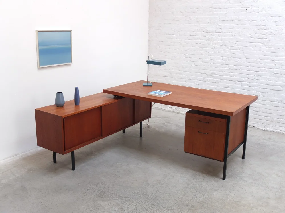 Freestanding Executive Desk with Sideboard in The Style of Herbert