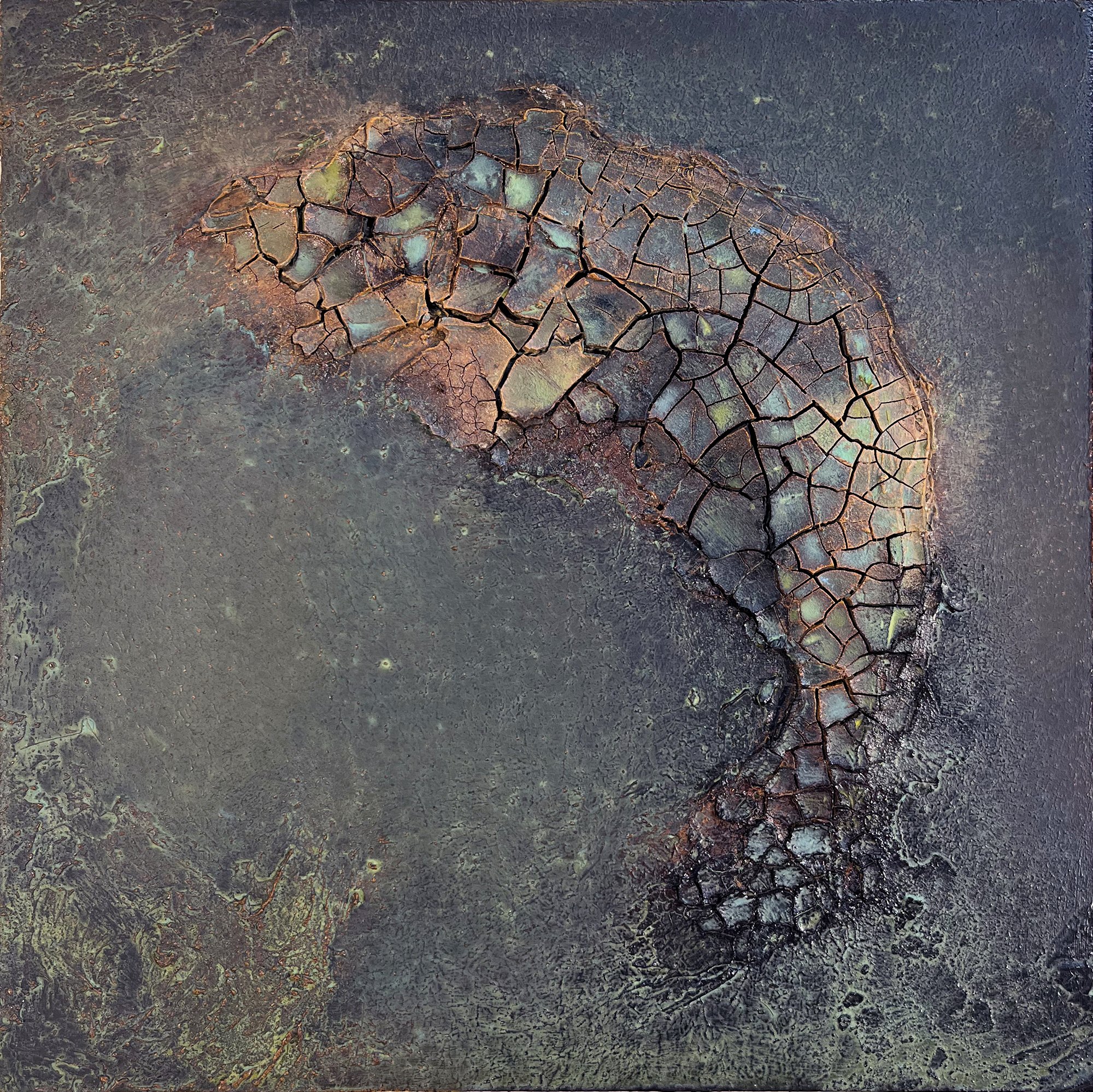  Upstream 14” x 14” Plaster, acrylic, oil, sand Private Collection, Pennsylvania 