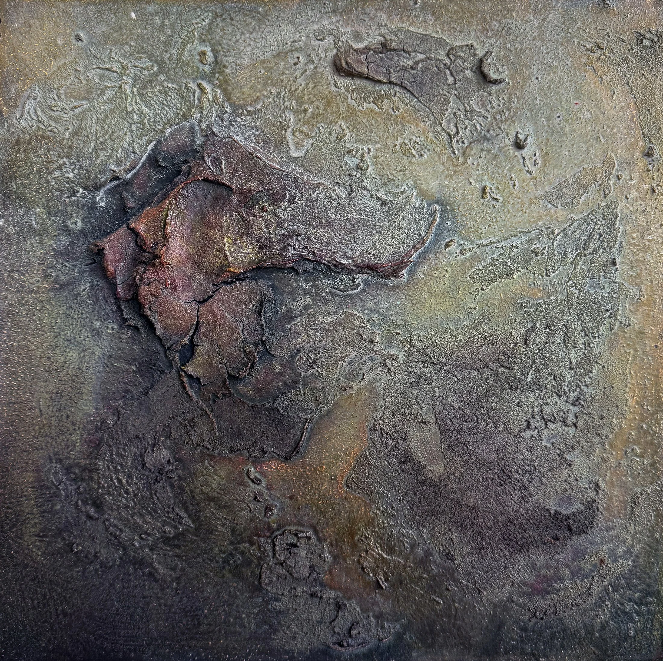  Restless 12” x 12” Plaster, acrylic, oil, sand $550 