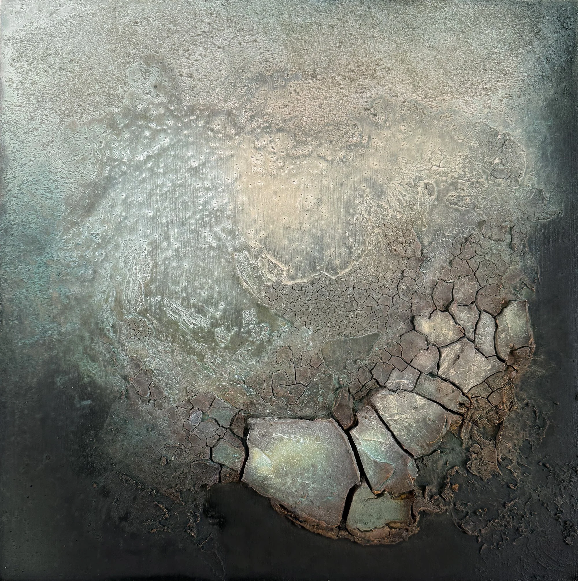  Blue Gyre 14” x 14” Plaster, acrylic, oil, sand $650 