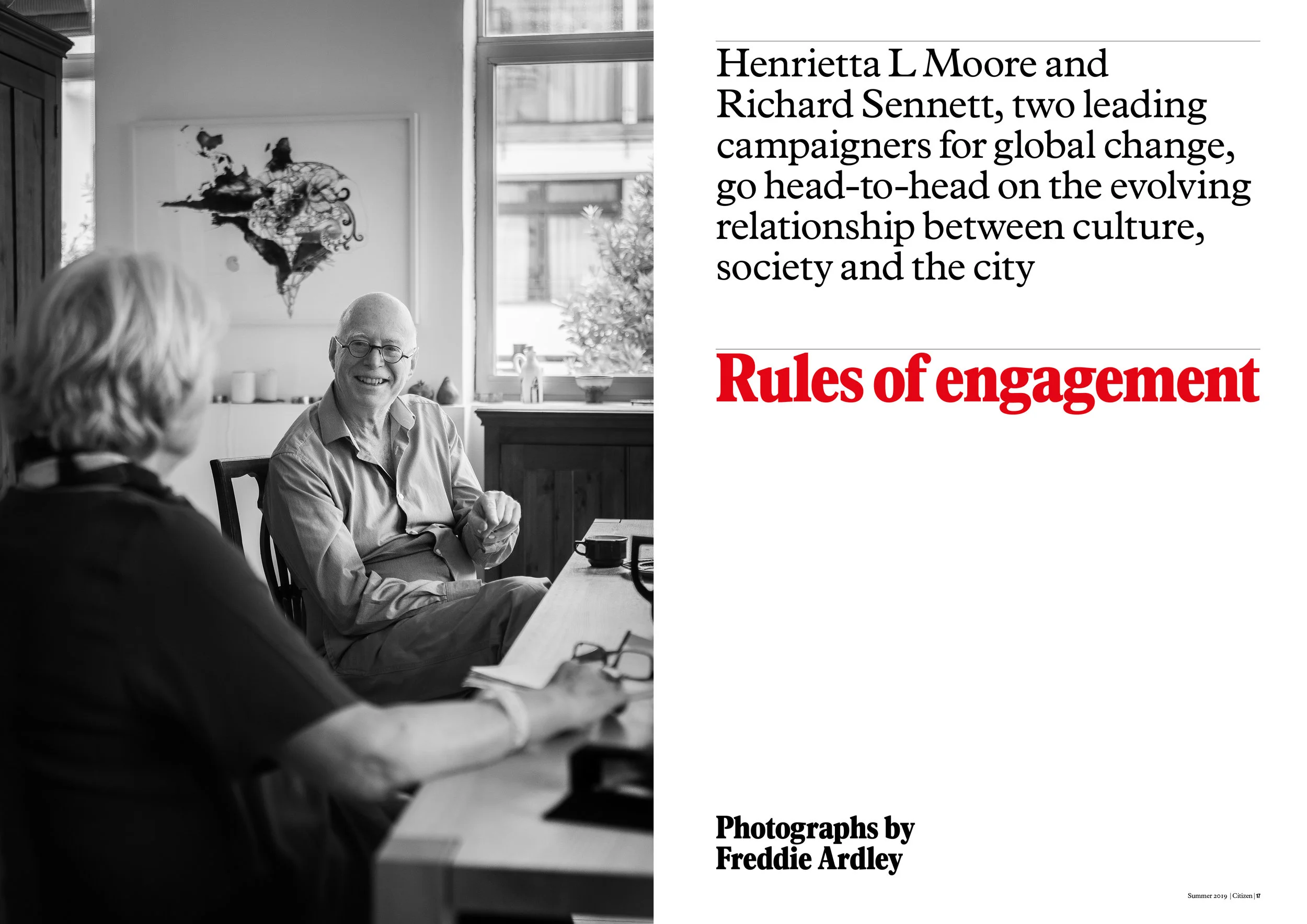 Rules of Engagement article: Richard Sennett & Dame Henrietta Moore. Photograph by Freddie Ardley.