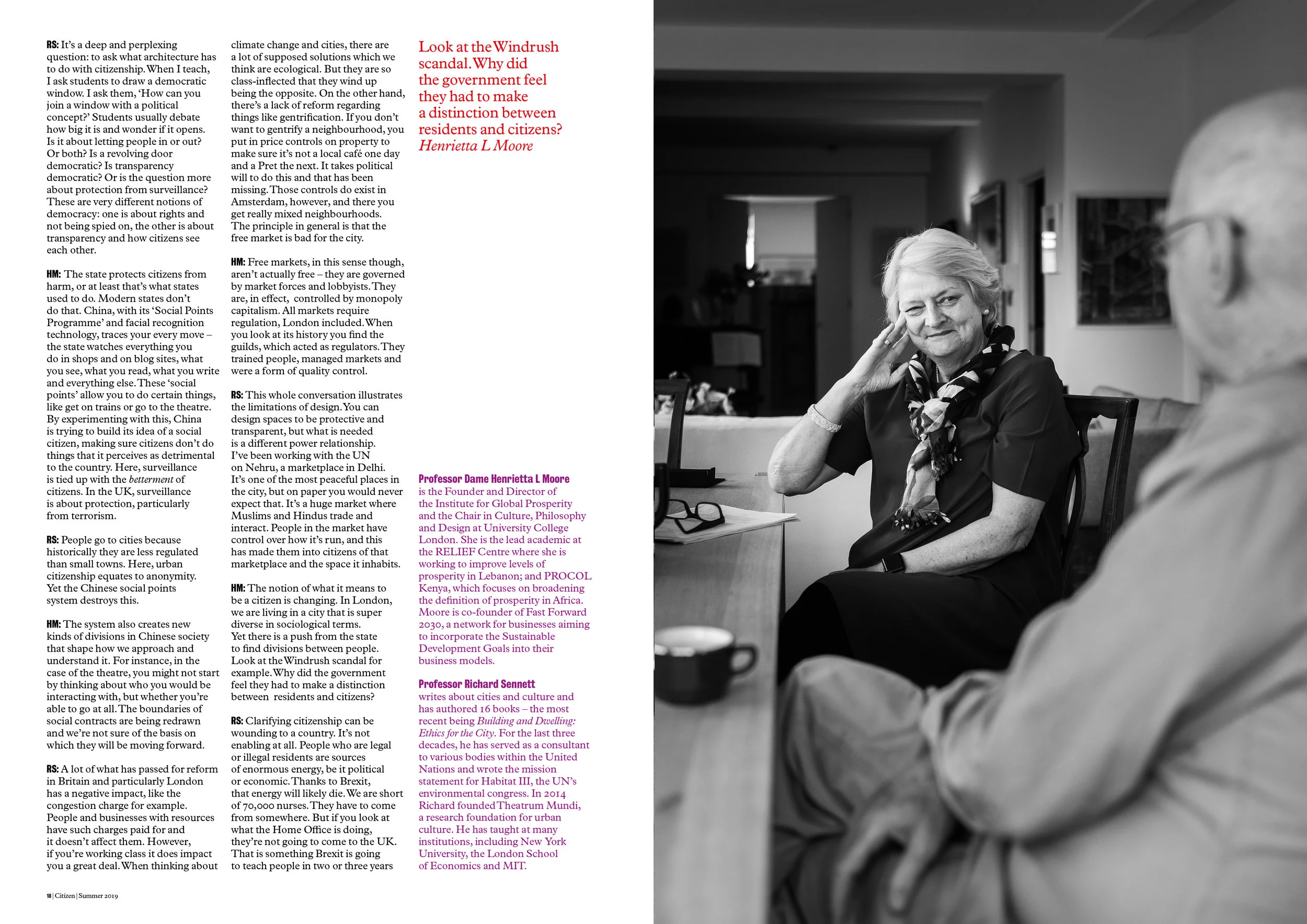 Rules of Engagement article: Richard Sennett & Dame Henrietta Moore. Photograph by Freddie Ardley.