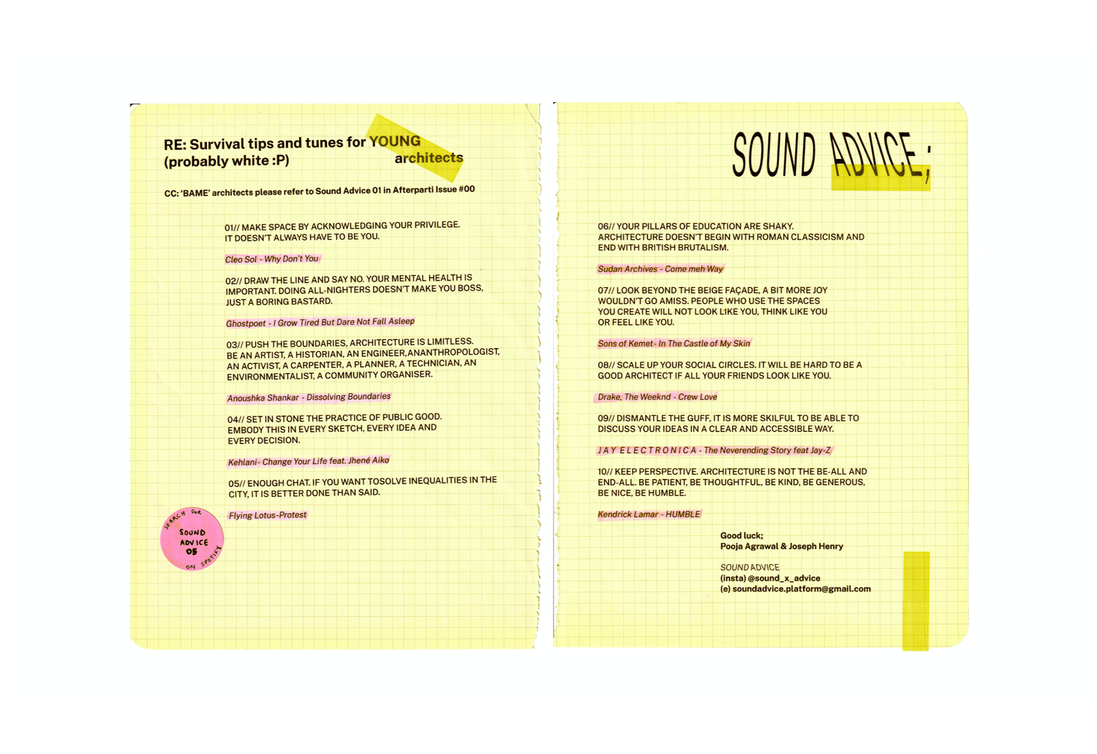 “Survival Tips and Tunes for Young (Probably White) Architects” for The Architectural Review, Letters to a Young Architect Issue, 2020.