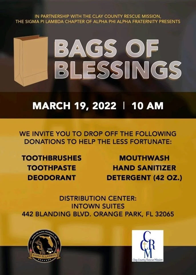 Sigma Pi Lambda of Alpha Phi Alpha partnered with Clay County Rescue Mission for Bags of Blessings