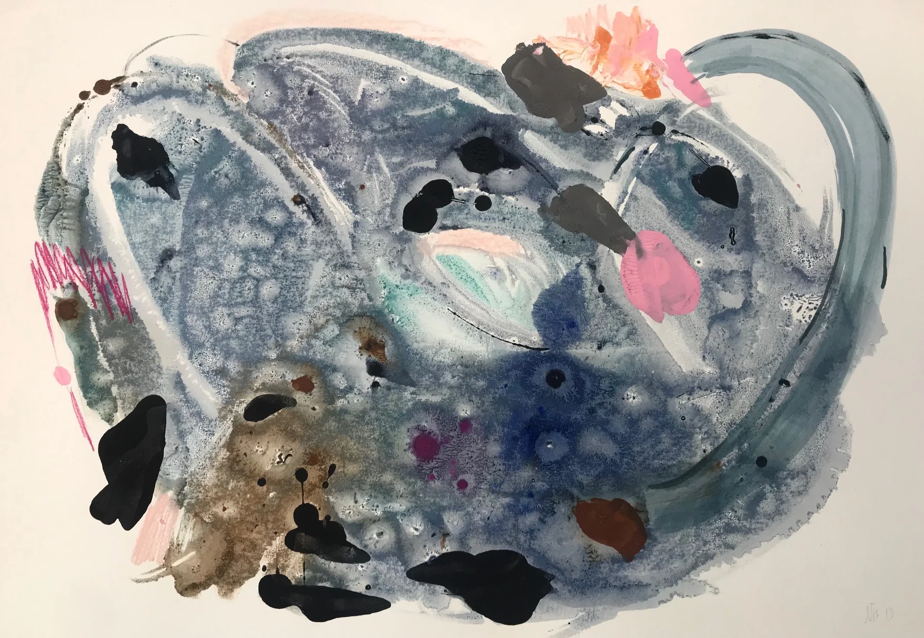 oil and pastel on paper, warm white - 76 X 112 cm “My Pretzel”