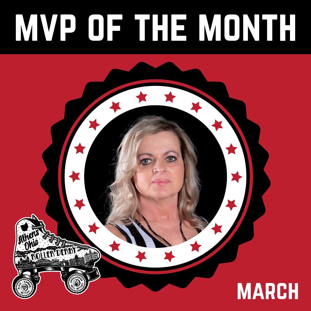 Our March MVP is Maim Squeeze!!! Maim has worn many hats within AORD - she is currently the one organizing our referee crews and NSOs for our home bouts. This is such an essential role and she has been doing an absolutely stellar job with it, which w
