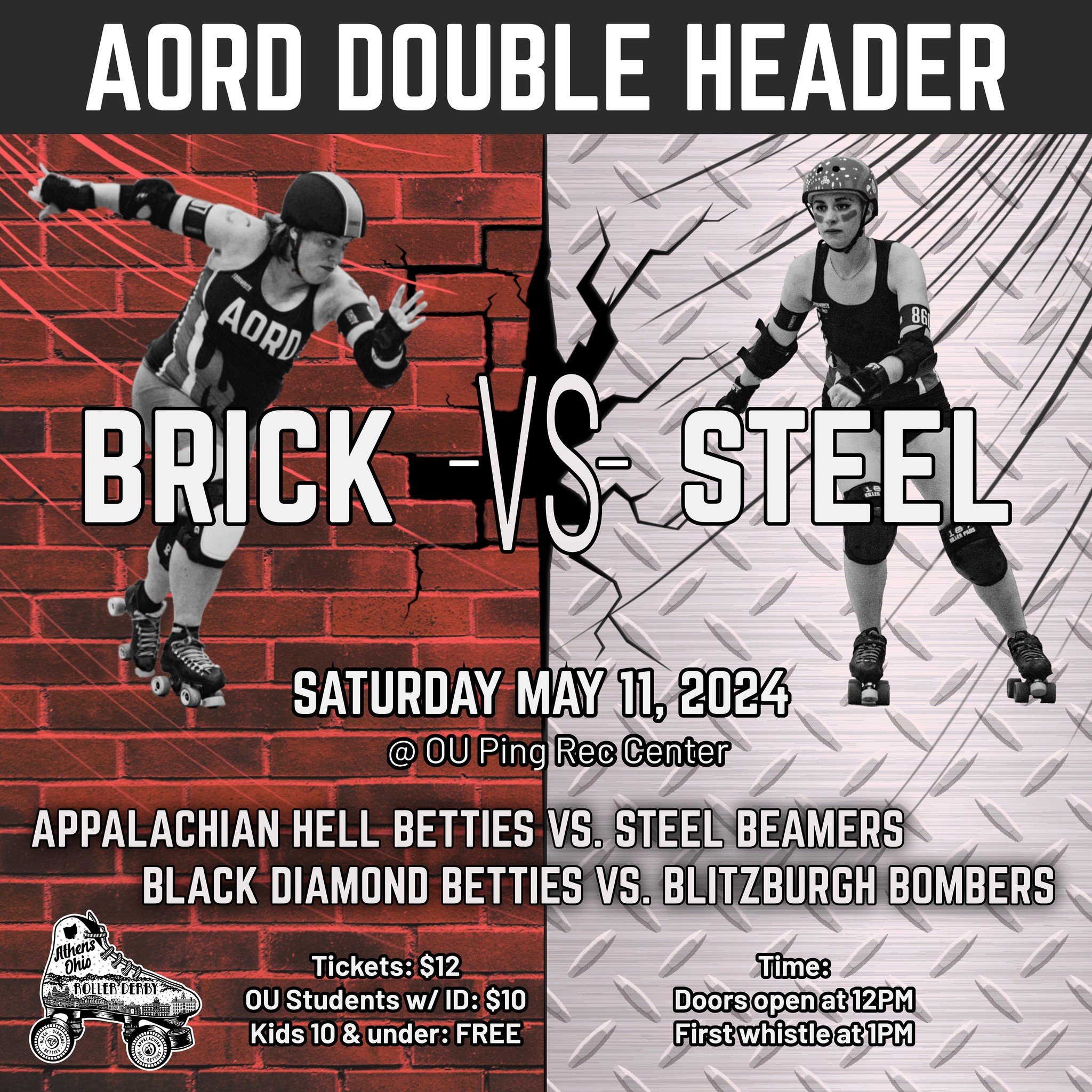 Athens Ohio Roller Derby is at it again May 11th at Ping Recreational Center. It&rsquo;s a battle of Brick against Steel. Representing the Brick City of Athens, OH, AORD will be taking on Steel City Roller Derby from Pittsburgh, PA. The Appalachian H