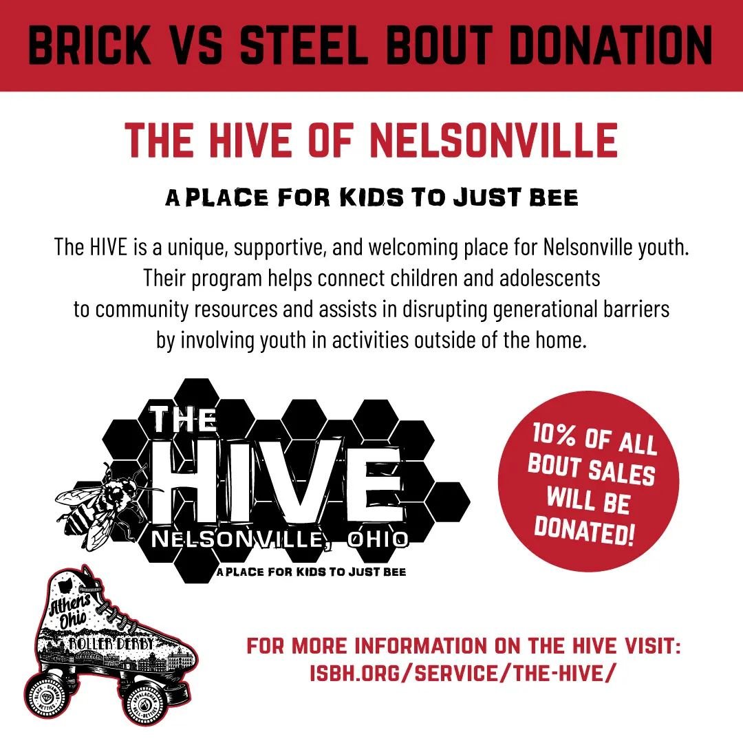 Every home bout AORD chooses a community organization to donate a portion of our proceeds to. We're excited to announce that our donation for the May 11, Brick vs. Steel Bout, will be going to The Hive! 

#aord #supportlocal #community #communitydona