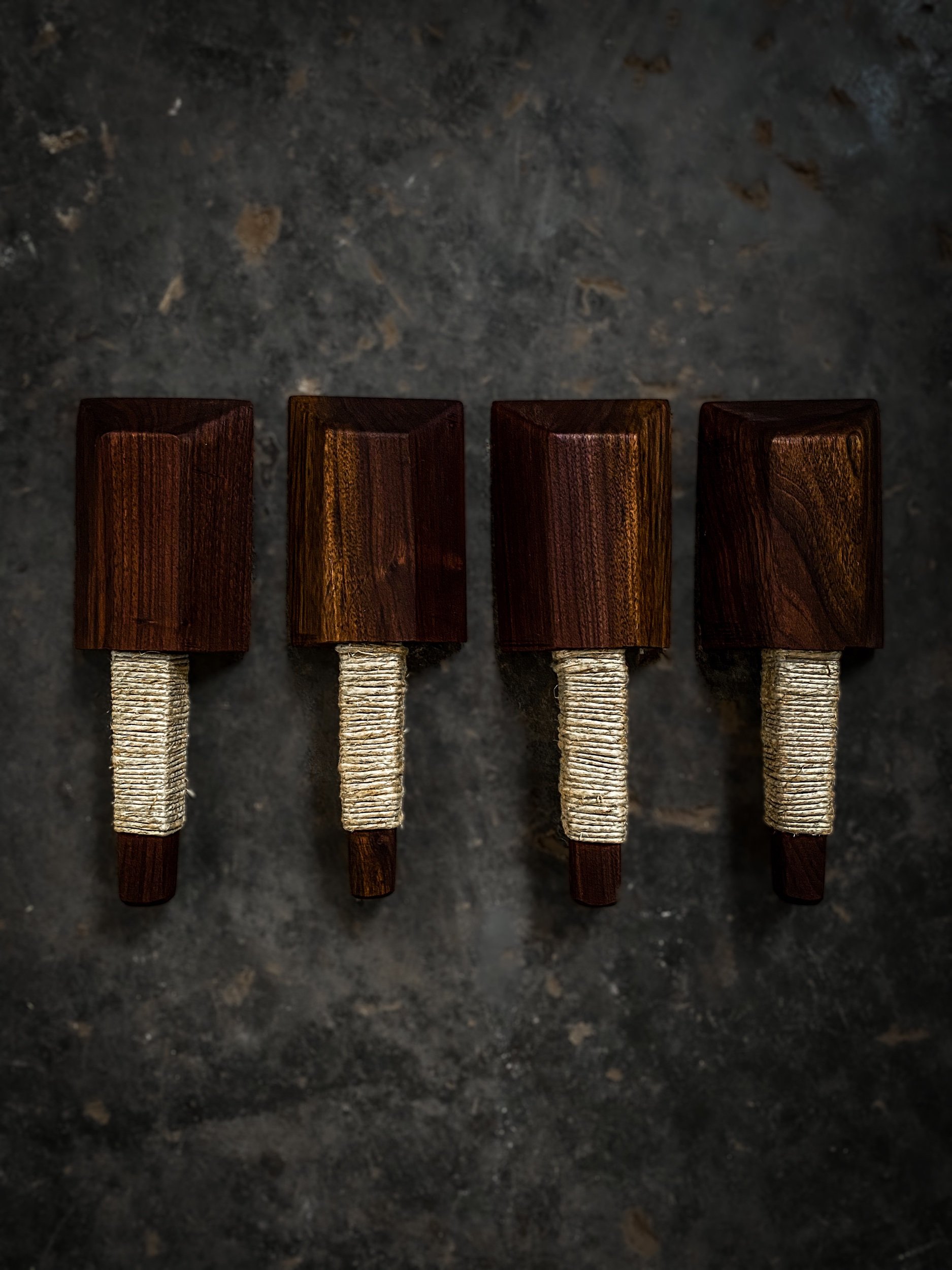 RAW BLACK WALNUT PADDLES, showing variations in color + grain.