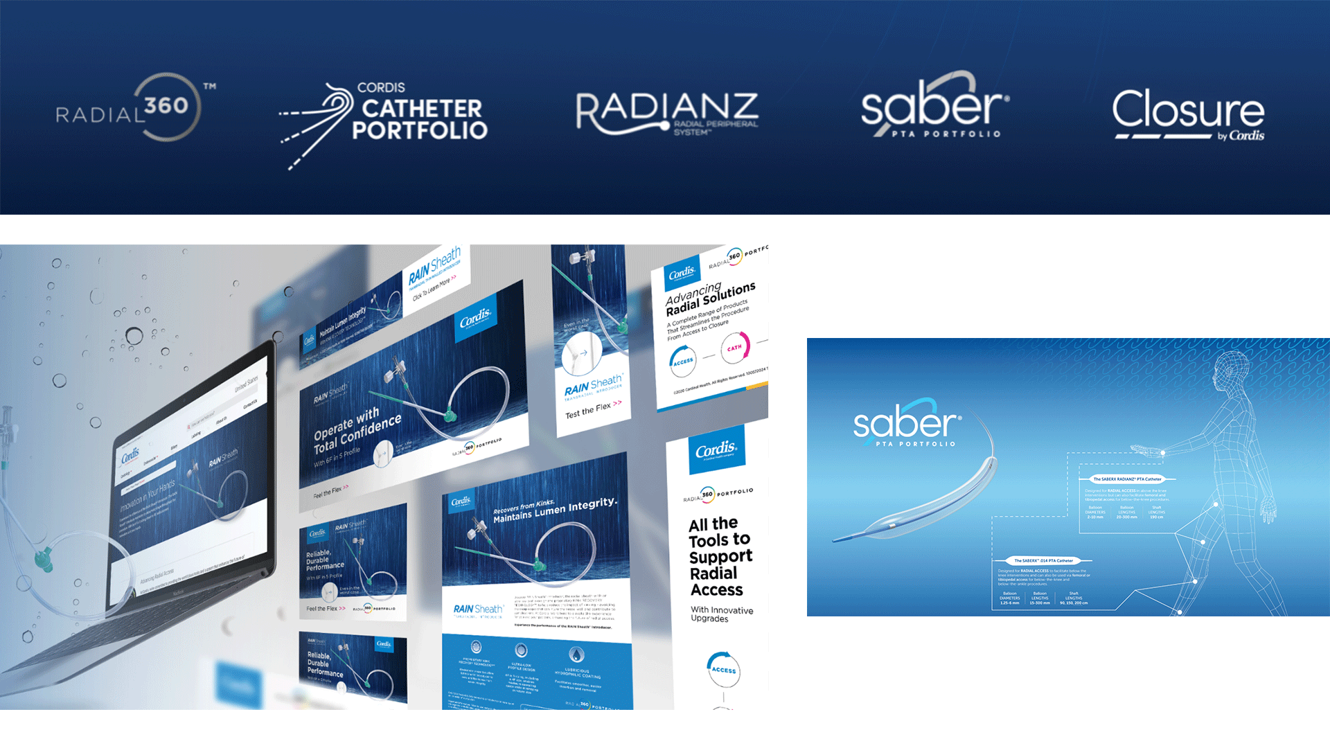  Beyond the website, we partnered with Cordis on a range of initiatives—from rebranding legacy products to launching new ones and developing marketing materials across the entire Closure portfolio. The work helped sales teams communicate key offering