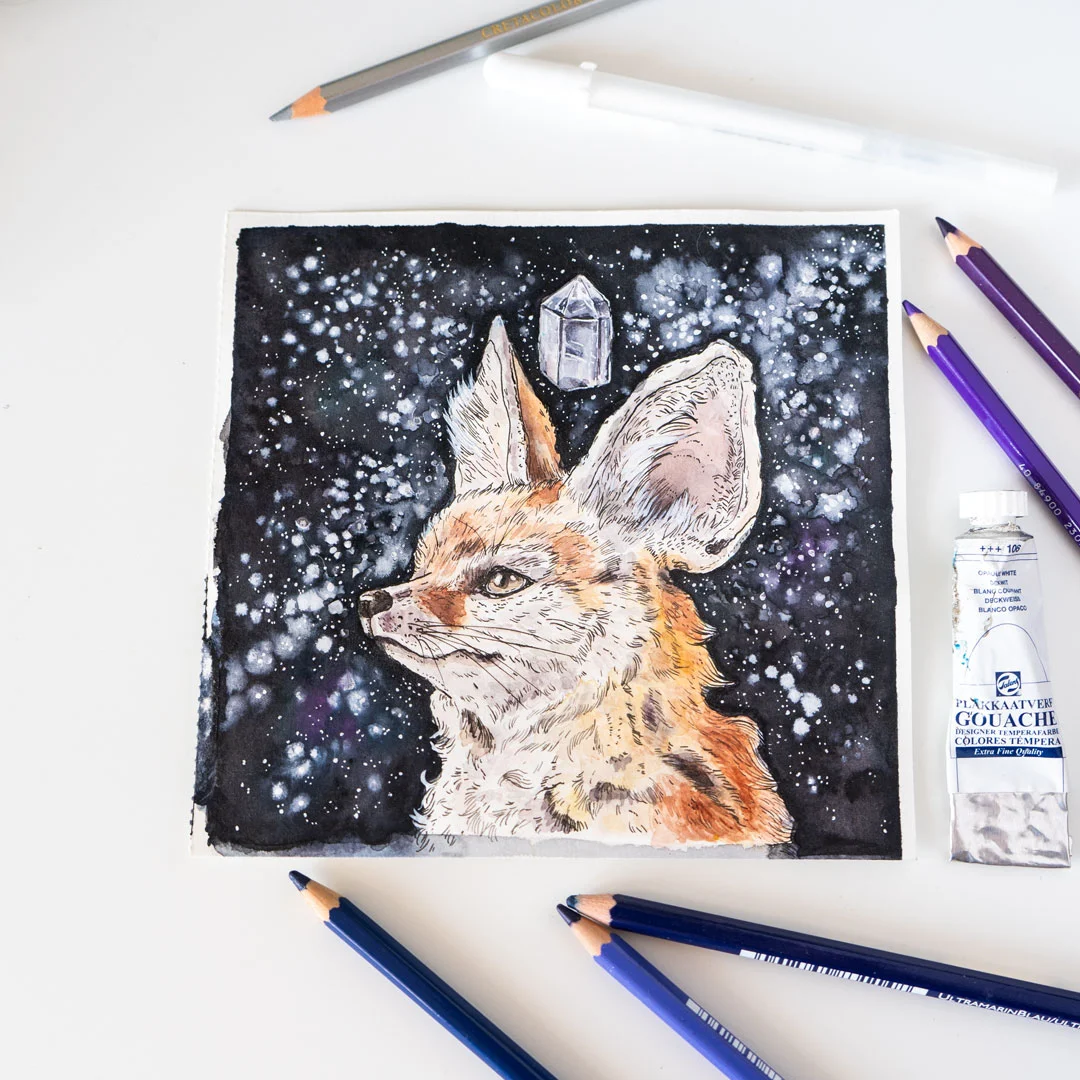 …whereas the fennec fox lives surrounded by night sky and a crystal.