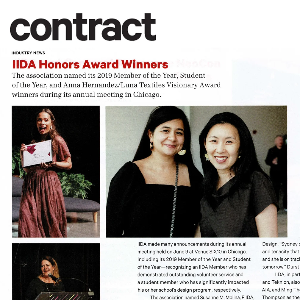 Contract Magazine Principals Christina Cho Yoo and Ming Thompson are featured in the September 2019 issue of Contract Magazine as winners of the IIDA Visionary Award.