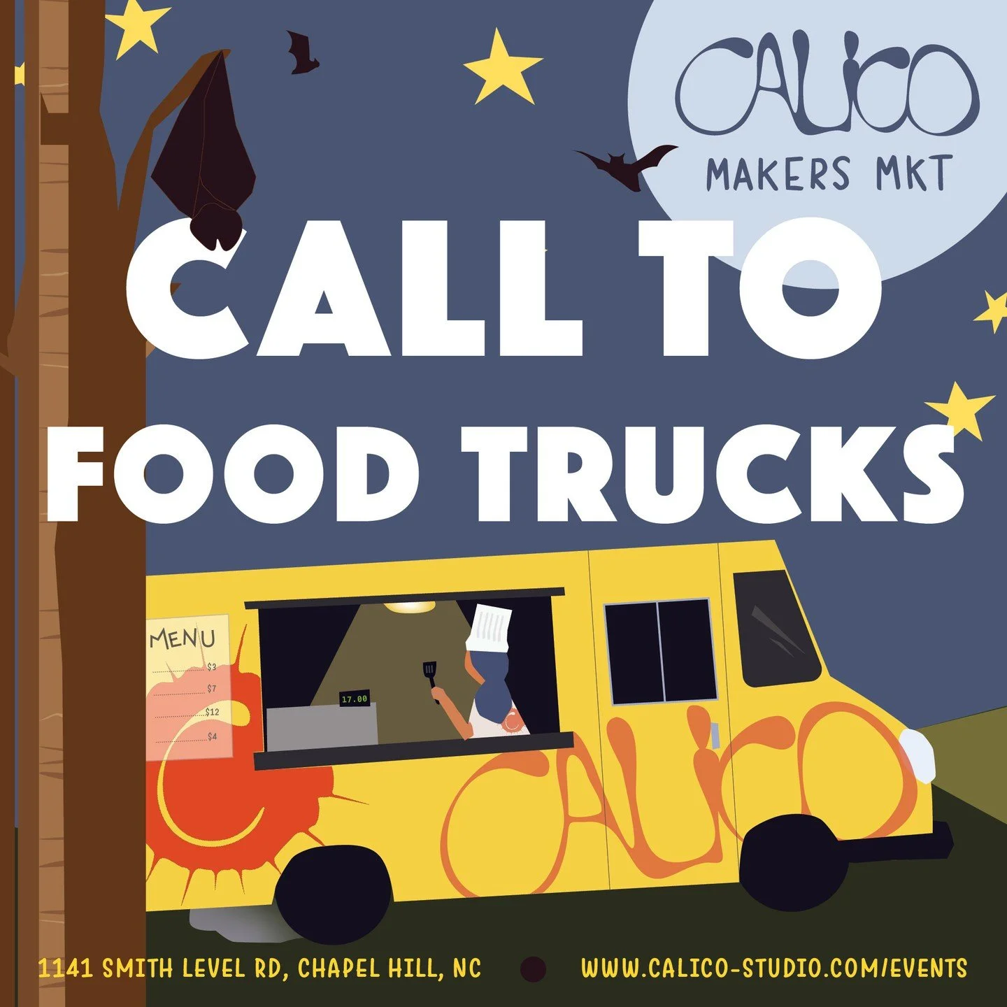 CALLING ALL FOOD TRUCKS🗣️🗣️🗣️

We&rsquo;re looking for a food truck that would want to sell food at our October Calico Makers Market on Saturday the 3rd and Sunday the 4th!
The hours are 10 am to 5 pm both days, and we&rsquo;ve had a good amount o
