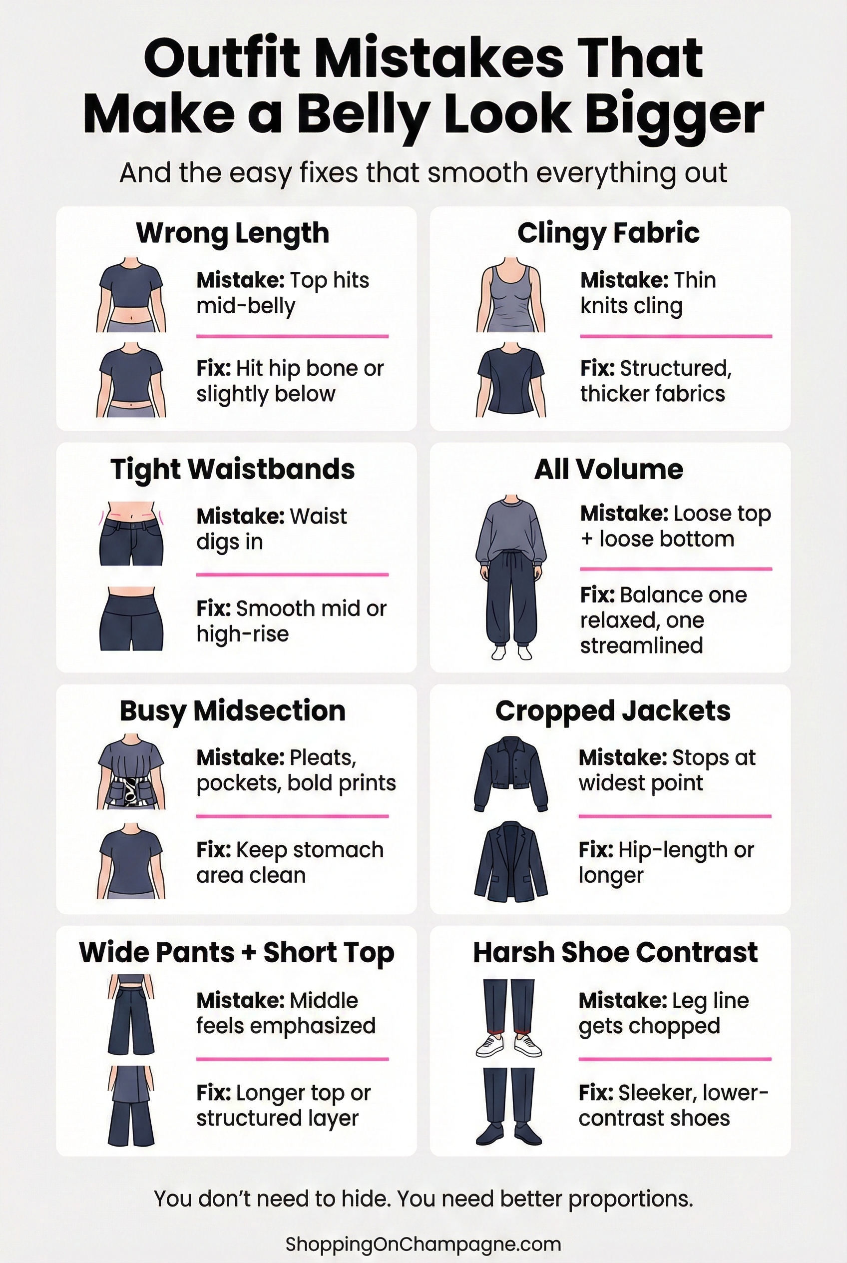 Outfit Mistakes that Make a Belly Look Bigger Infographic