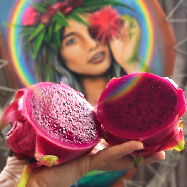 Grateful for the abundance of my current favorite breakfast: Dragon Fruit!! Also called Pitaya.. textured and seeded kinda like a kiwi, and bright ass fuschia (or white) and gives the most heart~full feeling to ingest. The blast of vivid color just m