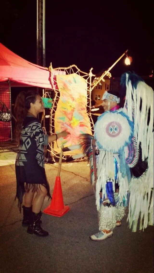  The night before live painting Shamanic FeelHer, at the Indian Summer Festival Powwow in Bartlesville Oklahoma. Connecting with fellow creator Christian Parrish aka Supaman. 