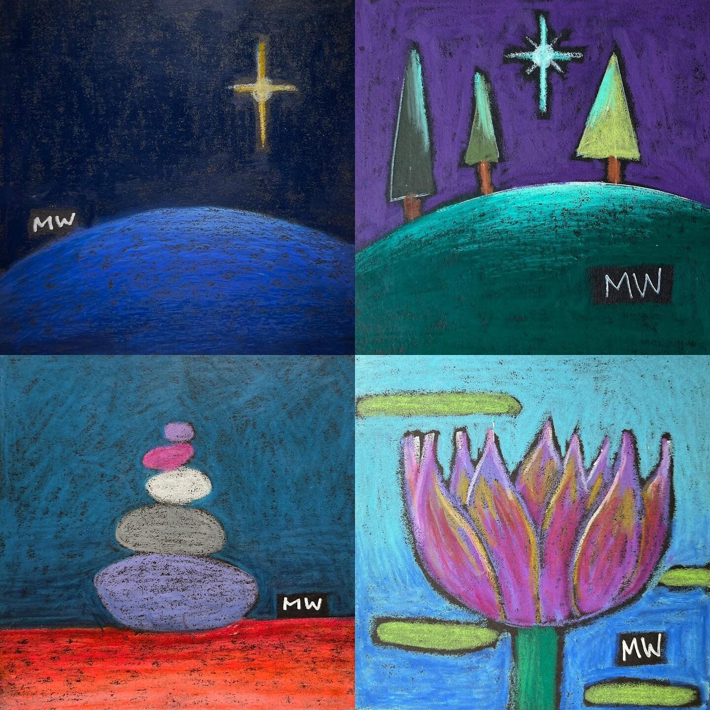 ✨New mini art is now available in my shop! ✨

Stop by and browse the goodness! 

All images shown are 4x4 inches and are created with oil pastel. Such rich colors! Such joyful designs! 

Each piece is under $20! Perfect for Christmas gifts! 

Www.mar