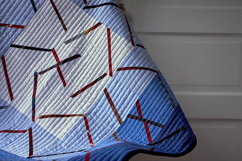 “A Different Road,” a wall hanging with Pendleton wool suiting for backing