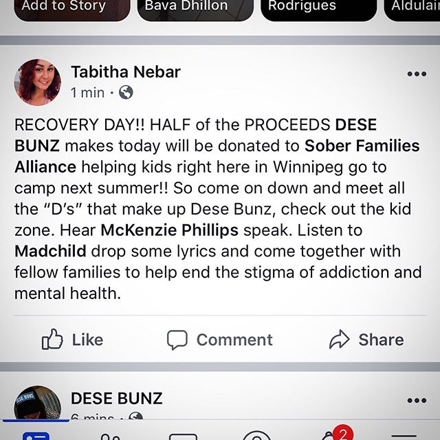 Today by supporting Dese Bunz, half of whatever proceeds made today are going to be donated to @soberfamiliesalliance which is going to help send Winnipeg Kids to camp that wouldn&rsquo;t otherwise get that opportunity!! So please come down and help 