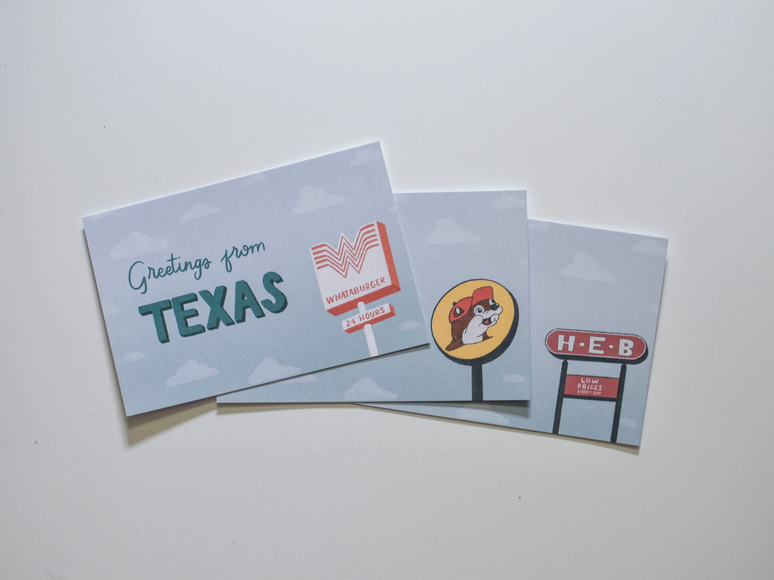 Greetings From Texas Postcard | Whataburger, Buc-Ee's, Heb Illustration |  Texan Card | Tx Souvenir — Mazapan Paper Co.