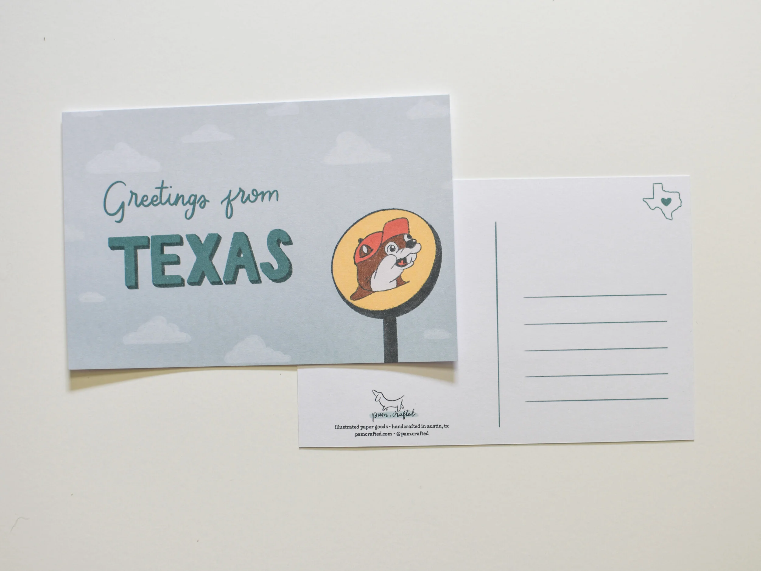 Greetings From Texas Postcard | Whataburger, Buc-ee's, HEB Illustration | Texan Card | TX Souvenir | Travel Gift
