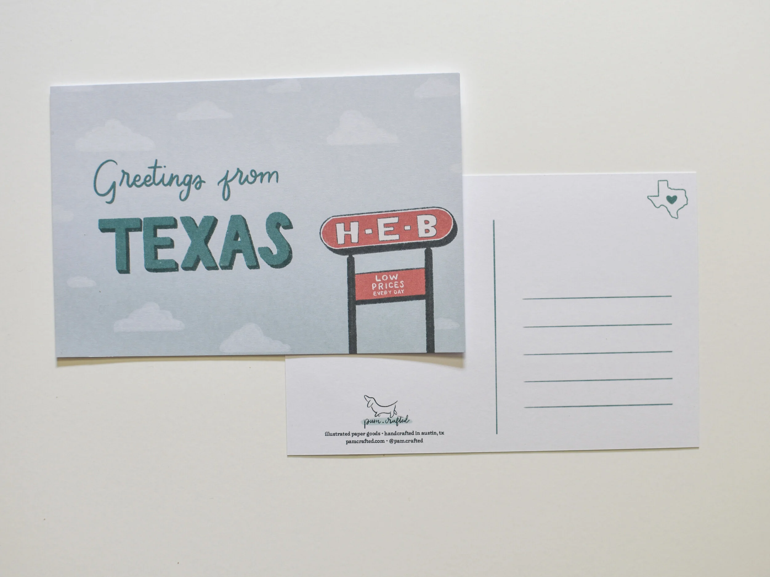 Greetings From Texas Postcard | Whataburger, Buc-ee's, HEB Illustration | Texan Card | TX Souvenir | Travel Gift