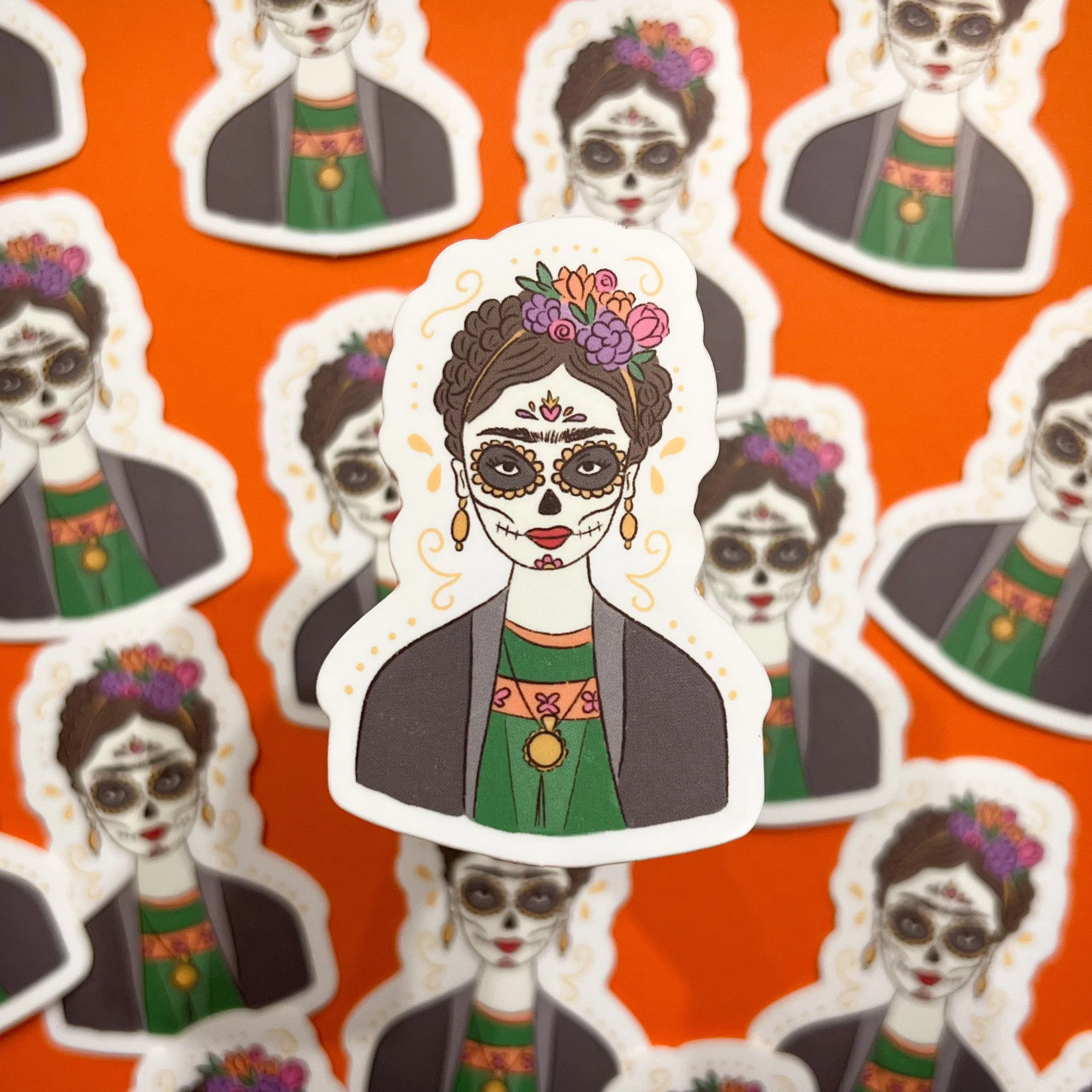 Frida Kahlo Calavera Vinyl Sticker | Calaverita Illustration | Dia de Los Muertos | Mexican Holiday | Latinx Cultura | Die Cut, Waterproof