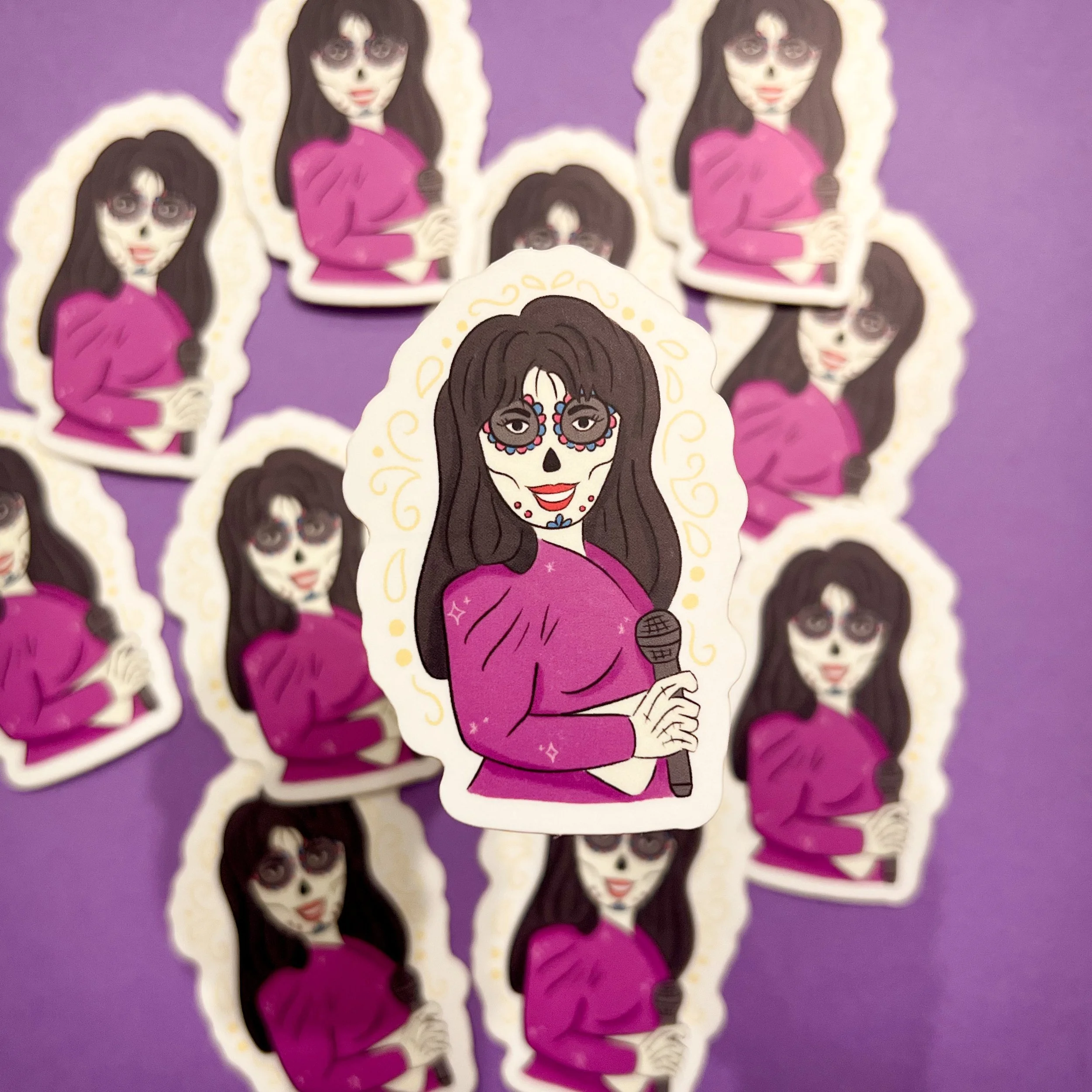 Selena Calavera Vinyl Sticker | Calaverita Illustration | Dia de Los Muertos | Mexican Holiday | Latinx Cultura | Die Cut, Waterproof